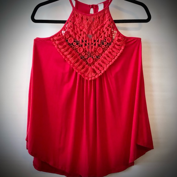 NWT CY Fasion Red Lace Front Spaghetti Strap Top - Picture 3 of 8